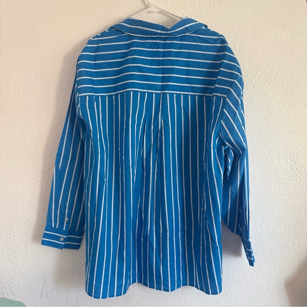 Aerie Good Day Button Down Shirt Size Large Blue White Striped Oversized Beach - Picture 4 of 6